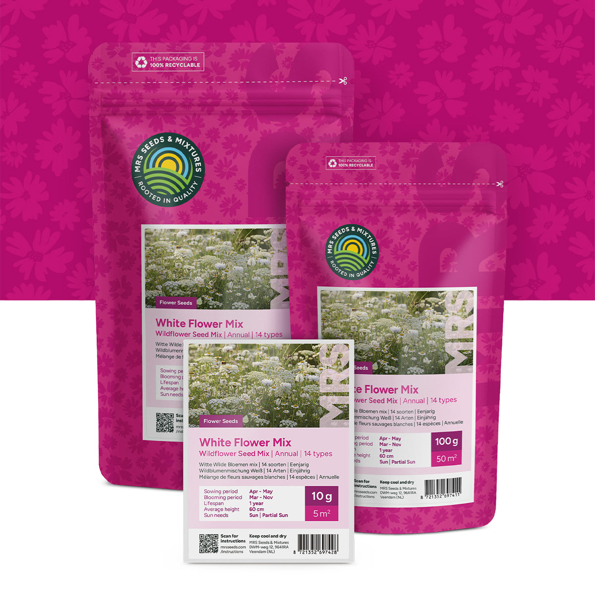Mélange de fleurs sauvages blanches – 14 espèces